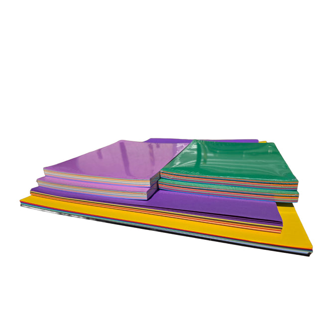 Stack of colorful paper sheets on a white background