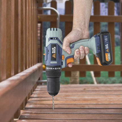 BLUE RIDGE Cordless Hammer Drill 20V Max with 2 x 1.5 Ah Li-ion Battery BR2808K2, 42N.m Combi Drill with 1hr Fast Charger, 13mm Keyless Chuck, Variable Speed,43pcs Free Accessories, Carry Case - CLK Store