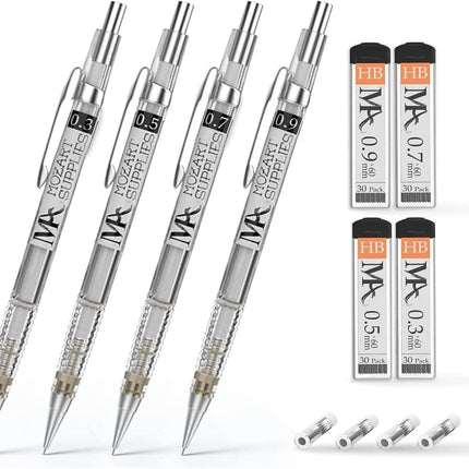 Mozart Fine Pencils Pack with Refills – 0.3mm to 0.9mm, Precision Drawing and Writing Instruments