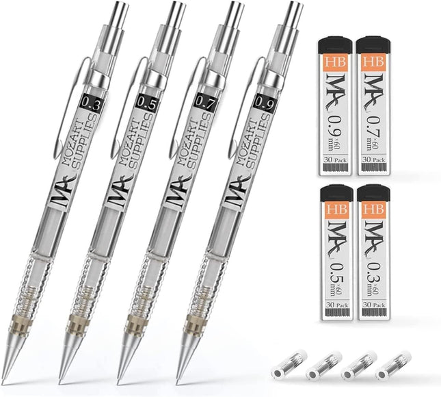 Mozart Fine Pencils Pack with Refills – 0.3mm to 0.9mm, Precision Drawing and Writing Instruments