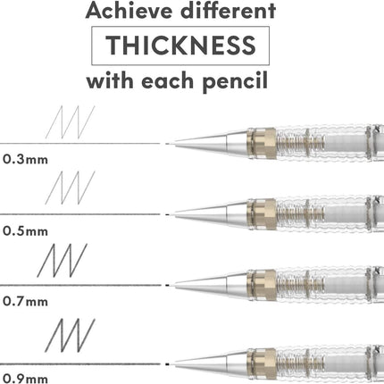 Mozart Fine Pencils Pack with Refills – 0.3mm to 0.9mm, Precision Drawing and Writing Instruments