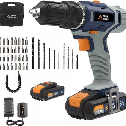 Blue Ridge power drill set with accessories on a white background
