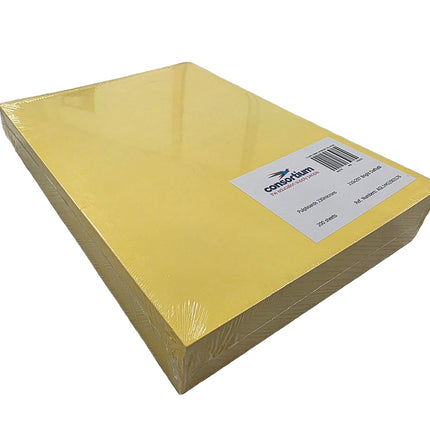 Yellow paper sheet with a label on a white background