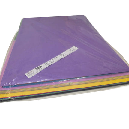 Packaged colorful paper sheets with a purple sheet on top