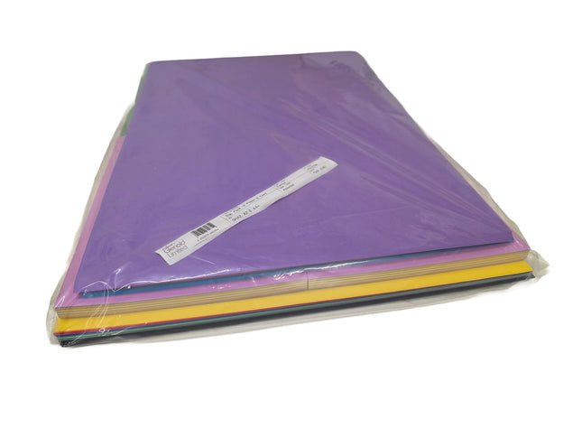 Packaged colorful paper sheets with a purple sheet on top