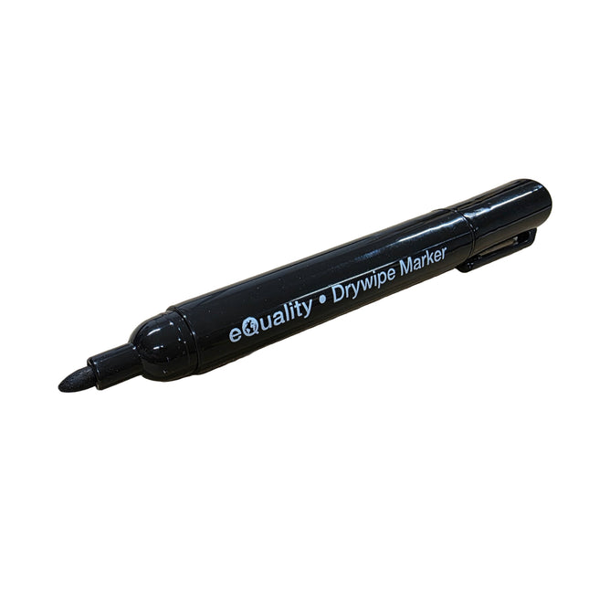 Black drywipe marker with 'eQuality' branding on a white background