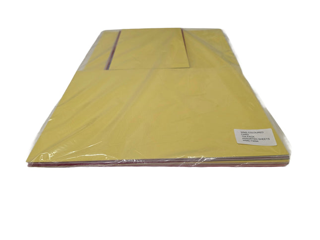 Packaged yellow sheets with a label on a white background