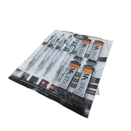 Packaging of mechanical pencils with HB branding on a white background
