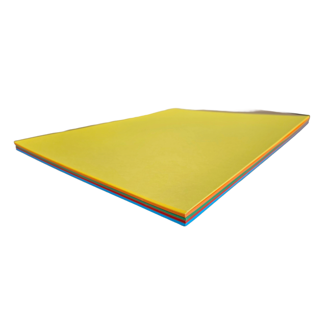 Yellow mat with blue and red edges on a white background
