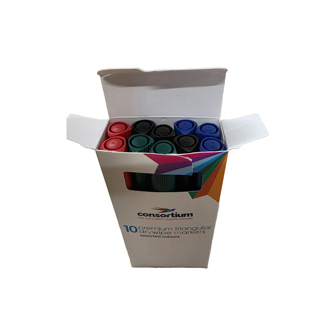 Box of Consortium whiteboard pens, Drywipe markers whiteboard pens