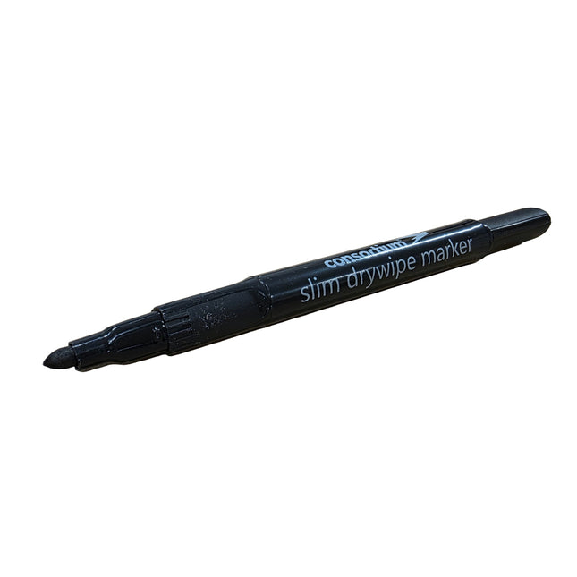 Black drywipe marker on a white background