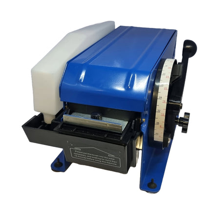 Blue and white machine on a white background