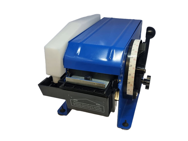 Blue and white machine on a white background