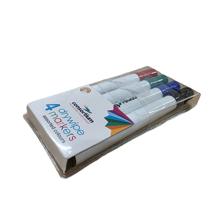 Pack of dry erase markers with a cardboard holder on a white background