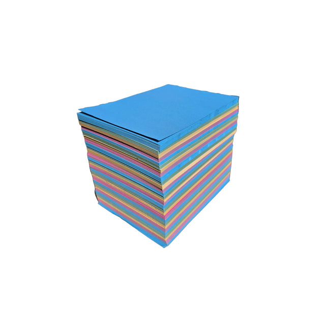 Stack of colorful striped paper on a white background