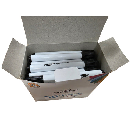 Box of consortium Black Drywipe Markers Chisel Tip