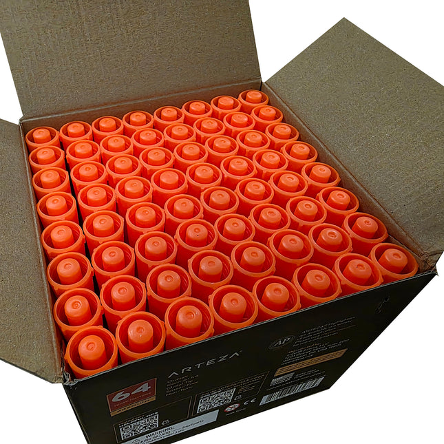 Box of orange paint cans with Arteza branding