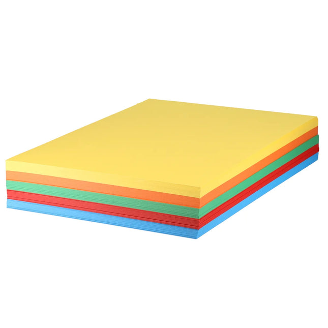 Stack of colorful paper sheets on a white background