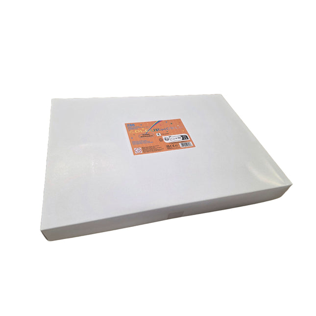 White paper sheet with a label on a white background