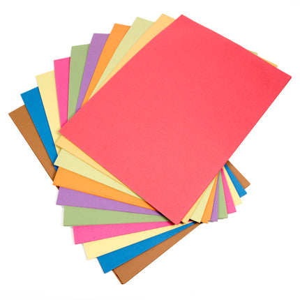Assorted colorful paper sheets on a white background
