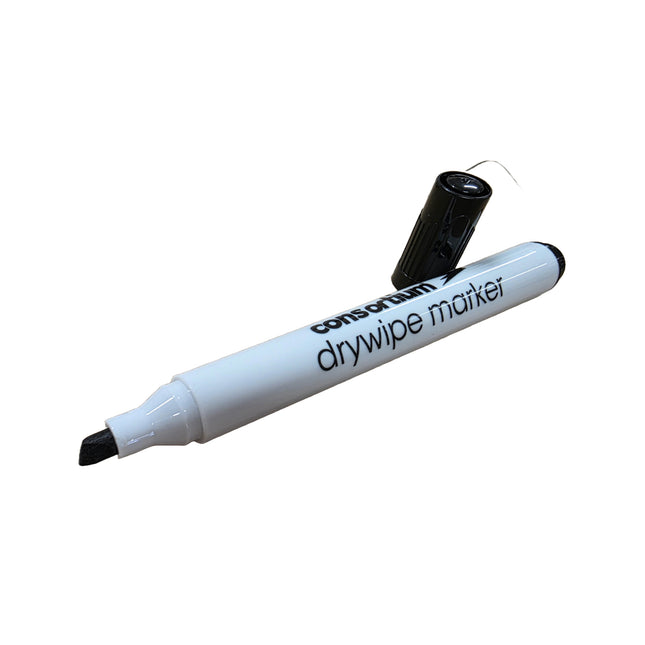 White drywipe marker with black cap on a white background