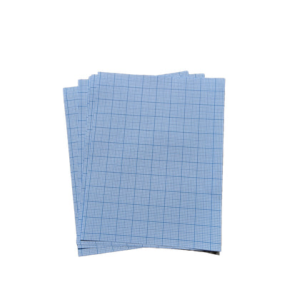 Stack of blue grid paper on a white background