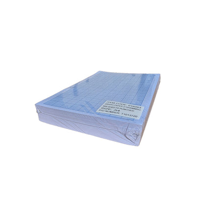 Stack of blue sheets with a label on a white background