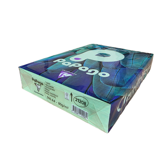 Box of Papago paper with a blue and green design on a white background