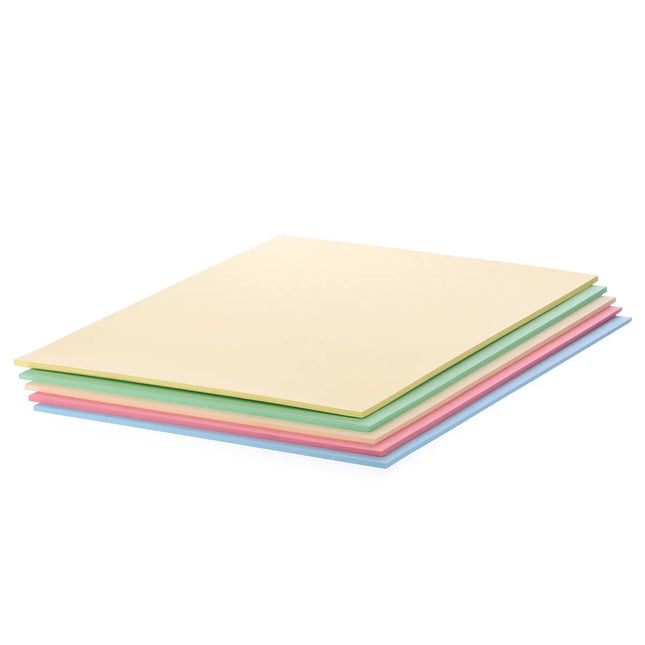 Stack of colorful paper sheets on a white background