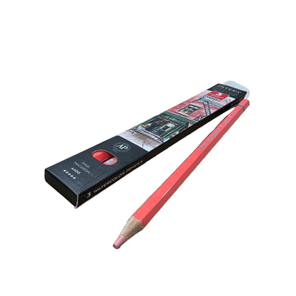 Pink watercolor pencil with packaging on a white background