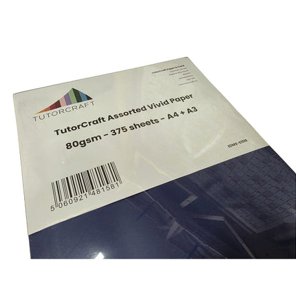 Packaging of TutorCraft assorted vivid paper with visible branding and product details.